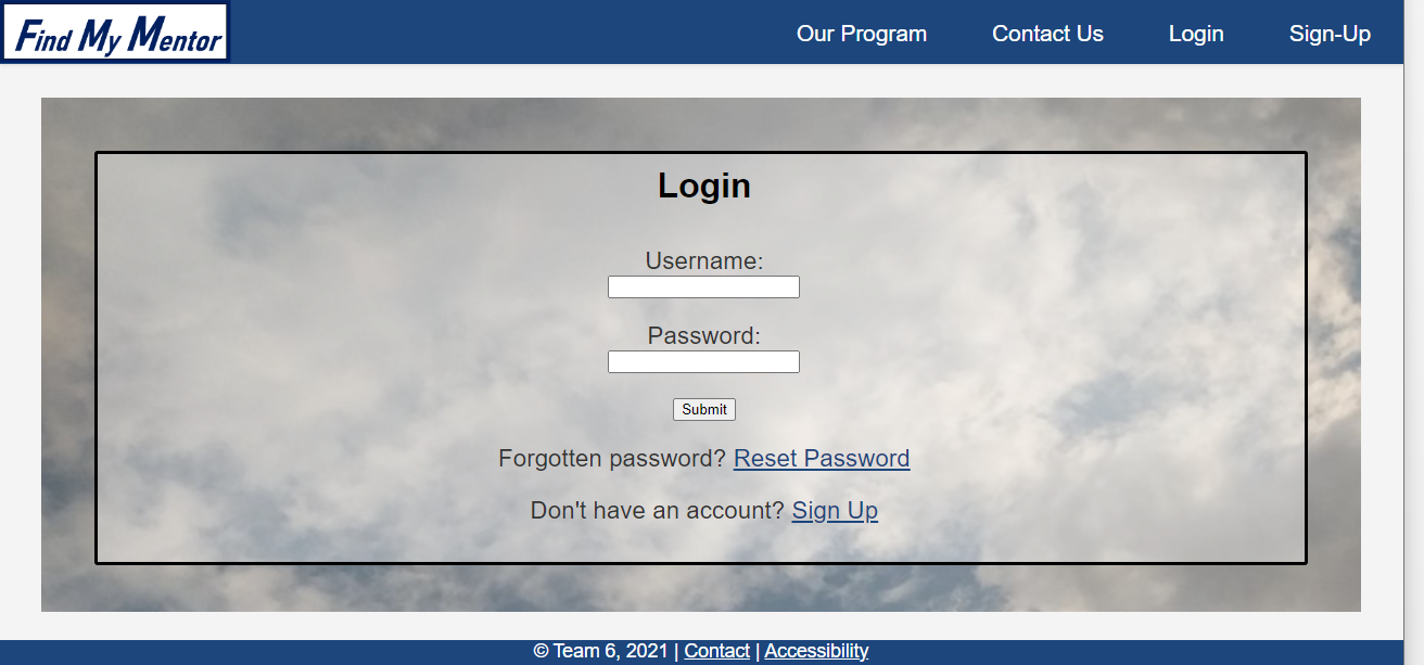 Find My Mentor Login page