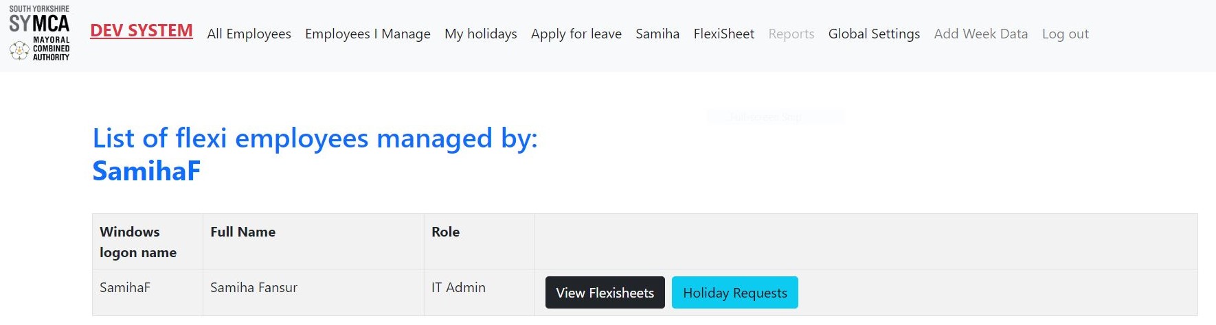Employees Managed by a user View